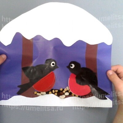 Кормушка для снегирей (частично объемная аппликация) мастер-класс с фото