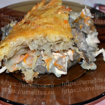 Картофельная запеканка с курицей и грибами