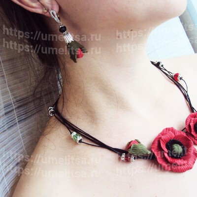 Колье Маковое поле из полимерной глины