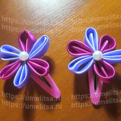 Заколочки с цветочками в технике «канзаши»