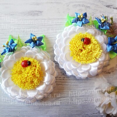 Красивые ромашки канзаши - заколки для волос