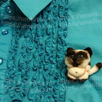 Валяная брошь Сиамский котёнок пошагово с фото