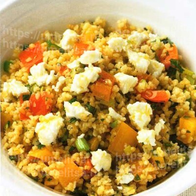 Булгур с перцами ассорти, мятой и козьим сыром