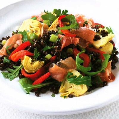 Чечевица с артишоками и перцами