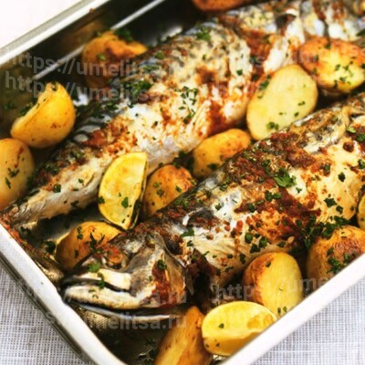 Печеная скумбрия с хариссой и лаймом