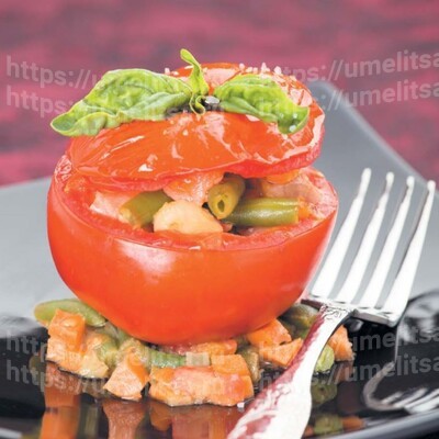 Помидоры с рыбой и овощами