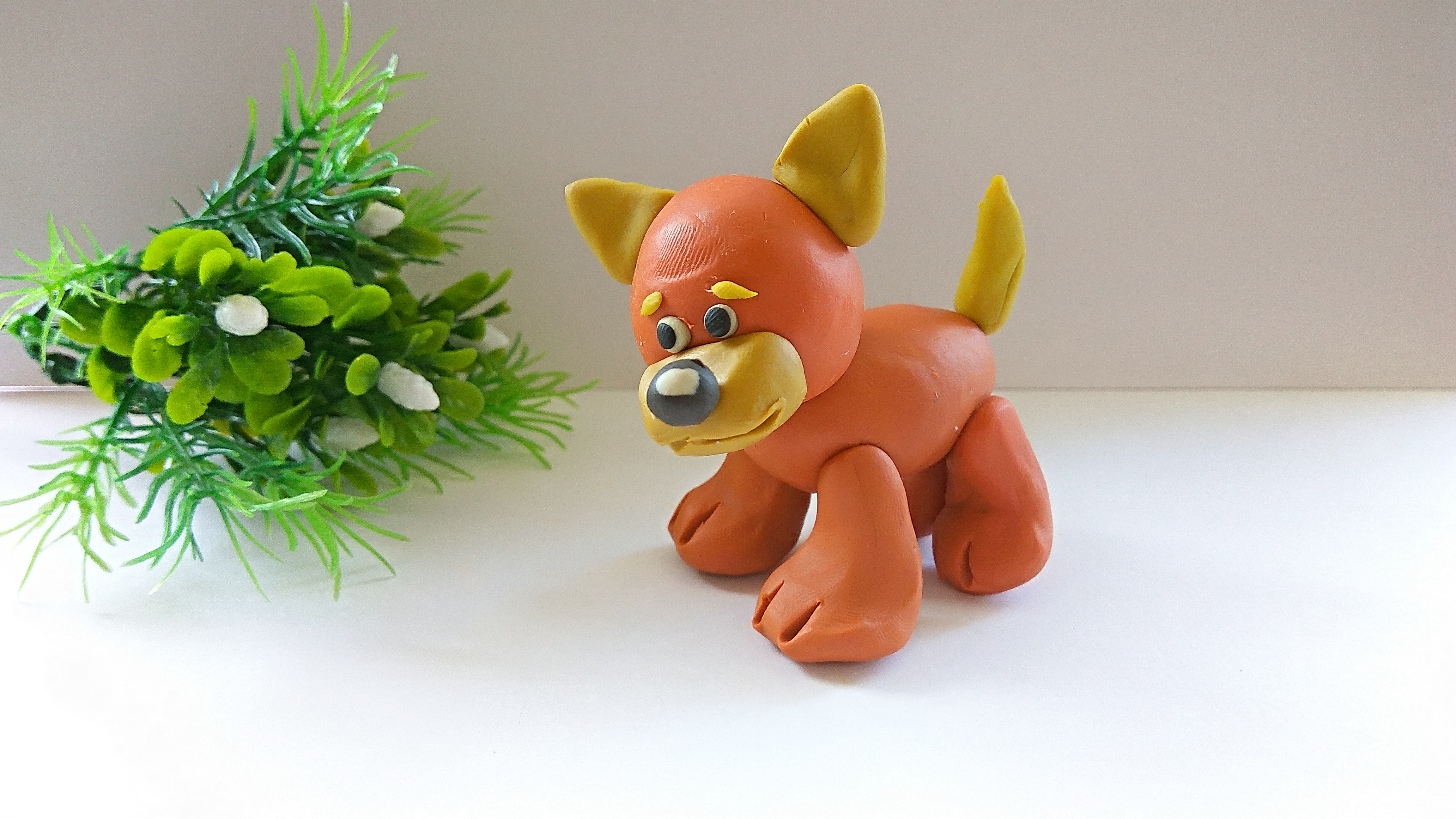 Как слепить рыжего щенка из пластилина